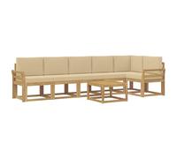 vidaXL Set di divani da esterno 7 pcs Bianco e Beige Poliestere, Set da giardino, divano moderno all'aperto, sezionale resistente, mobili in legno di acacia, posti a bordo piscina