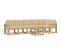 vidaXL Set di divani da esterno 7 pcs Bianco e Beige Poliestere, Set da giardino, divano moderno all'aperto, sezionale resistente, mobili in legno di acacia, posti a bordo piscina