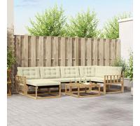 vidaXL Set di divani da esterno 7 pcs Bianco e Crema 79 x 79 x 37 cm, Set di divani da giardino moderno, lounge resistente, seduta elegante, cuscini in schiuma impermeabili, struttura in acacia