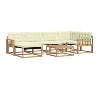 vidaXL Set di divani da esterno 7 pcs Bianco e Crema 79 x 79 x 37 cm, Set di divani da giardino moderno, lounge resistente, seduta elegante, cuscini in schiuma impermeabili, struttura in acacia