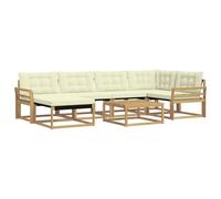vidaXL Set di divani da esterno 7 pcs Bianco e Crema 79 x 79 x 37 cm, Set di divani da giardino moderno, lounge resistente, seduta elegante, cuscini in schiuma impermeabili, struttura in acacia