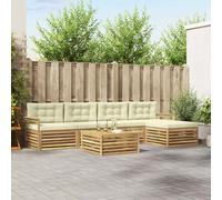 vidaXL Set di divani da esterno 7 pcs Bianco e Crema Poliestere, Divano da patio, set moderno, resistente agli agenti atmosferici, lounge da giardino, comodo per spazi relax