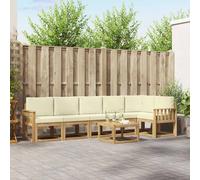 vidaXL Set di divani da esterno 7 pcs Bianco e Crema Poliestere, Set da giardino, divano moderno all'aperto, sezionale resistente, mobili in legno di acacia, posti a bordo piscina