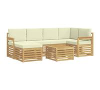 vidaXL Set di divani da esterno 7 pcs Bianco e Crema Poliestere, Divano da esterno, set di mobili moderno, comodo lounge da giardino, posti a sedere per rilassarsi in terrazza