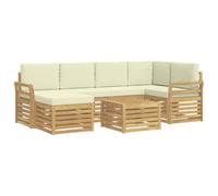 vidaXL Set di divani da esterno 7 pcs Bianco e Crema Poliestere, Divano da esterno, set di mobili moderno, comodo lounge da giardino, posti a sedere per rilassarsi in terrazza