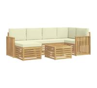 vidaXL Set di divani da esterno 7 pcs Bianco e Crema Poliestere, Divano da esterno, set di mobili moderno, comodo lounge da giardino, posti a sedere per rilassarsi in terrazza