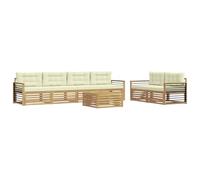 vidaXL Set di divani da esterno 7 pcs Bianco e Crema Poliestere, Divano da giardino, moderno e resistente, set per relax all'aperto, comfort per il tuo patio