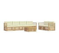 vidaXL Set di divani da esterno 7 pcs Bianco e Crema Poliestere, Divano da Giardino, Set Sezionale Moderno per Patio e Terrazza, Comodo e alla Moda