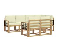 vidaXL Set di divani da esterno 7 pcs Bianco e Crema Poliestere, Mobili da esterno, set salotto moderno, divano sezionale resistente al tempo, posti per il tuo patio