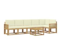 vidaXL Set di divani da esterno 7 pcs Bianco e Crema Poliestere, Set da giardino, divano moderno all'aperto, sezionale resistente, mobili in legno di acacia, posti a bordo piscina