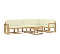 vidaXL Set di divani da esterno 7 pcs Bianco e Crema Poliestere, Set da giardino, divano moderno all'aperto, sezionale resistente, mobili in legno di acacia, posti a bordo piscina