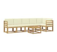 vidaXL Set di divani da esterno 7 pcs Bianco e Crema Poliestere, Set da giardino, divano moderno all'aperto, sezionale resistente, mobili in legno di acacia, posti a bordo piscina
