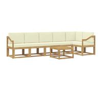 vidaXL Set di divani da esterno 7 pcs Bianco e Crema Poliestere, Set Divano Outdoor Moderno, Arredo Giardino Resistente, Sezione Patio, Legno di Acacia, Comfort in Cortile