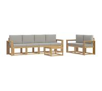 vidaXL Set di divani da esterno 7 pcs Bianco e Grigio Chiaro, Sofa Set Moderno per Esterni, Sezionale Resistente, Mobili Eleganti, Lounge in Acacia, Sedute Ergonomiche per Patio