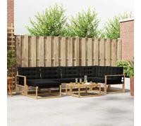 vidaXL Set di divani da esterno 7 pcs Bianco e Nero 79 x 79 x 37 cm, Set di divani da giardino moderno, lounge resistente, seduta elegante, cuscini in schiuma impermeabili, struttura in acacia