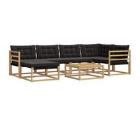 vidaXL Set di divani da esterno 7 pcs Bianco e Nero 79 x 79 x 37 cm, Set di divani da giardino moderno, lounge resistente, seduta elegante, cuscini in schiuma impermeabili, struttura in acacia