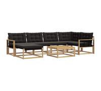 vidaXL Set di divani da esterno 7 pcs Bianco e Nero 79 x 79 x 37 cm, Set di divani da giardino moderno, lounge resistente, seduta elegante, cuscini in schiuma impermeabili, struttura in acacia