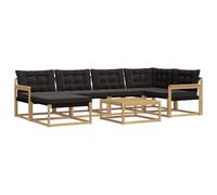 vidaXL Set di divani da esterno 7 pcs Bianco e Nero 79 x 79 x 37 cm, Set di divani da giardino moderno, lounge resistente, seduta elegante, cuscini in schiuma impermeabili, struttura in acacia
