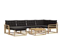 vidaXL Set di divani da esterno 7 pcs Bianco e Nero 79 x 79 x 37 cm, Set di divani da giardino moderno, lounge resistente, seduta elegante, cuscini in schiuma impermeabili, struttura in acacia