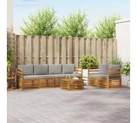 vidaXL Set di divani da esterno 7 pcs Grigio Naturale e Chiaro, Divano da Giardino, Sezionale Moderno, Mobili Resistenti, Lounge Patio, Set Confortevole per Esterni