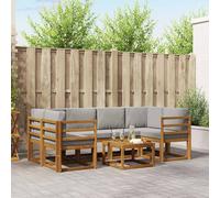 vidaXL Set di divani da esterno 7 pcs Grigio Naturale e Chiaro, Lounge da giardino esterno, set di divani sezionali moderni, mobilio durevole per piscina, disposizione in legno per relax