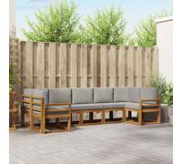 vidaXL Set di divani da esterno 7 pcs Grigio Naturale e Chiaro, Divano Sezionale in Acacia per Esterni, Set Moderno per Patio, Arredo Giardino, Seduta Stylish