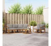 vidaXL Set di divani da esterno 7 pcs Grigio Naturale e Chiaro, Set di divani da giardino in legno di acacia, mobili moderni, elegante lounge, design ergonomico