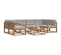 vidaXL Set di divani da esterno 7 pcs Grigio Naturale e Chiaro, Divano da Giardino Moderno, Set Sezionale per Patio, Relax in Giardino con Acacia, Posti a bordo piscina