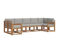 vidaXL Set di divani da esterno 7 pcs Grigio Naturale e Chiaro, Divano Sezionale in Acacia per Esterni, Set Moderno per Patio, Arredo Giardino, Seduta Stylish