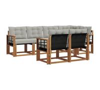 vidaXL Set di divani da esterno 7 pcs Grigio Naturale e Chiaro, Divano sezionale per giardino, mobili moderni all'aperto, set da patio resistente, comodo per la terrazza