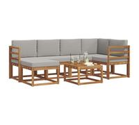 vidaXL Set di divani da esterno 7 pcs Grigio Naturale e Chiaro, Giardino, Moderno, Durevole Set di Divani Angolari da Esterno, Mobili da Patio, Comfort per Vita Indoor in Terrazza