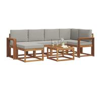 vidaXL Set di divani da esterno 7 pcs Grigio Naturale e Chiaro, Giardino, Moderno, Durevole Set di Divani Angolari da Esterno, Mobili da Patio, Comfort per Vita Indoor in Terrazza
