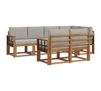 vidaXL Set di divani da esterno 7 pcs Grigio Naturale e Chiaro, Set da giardino, divano esterno moderno, mobili da patio confortevoli, sezionale in legno massello, divano versatile per il giardino
