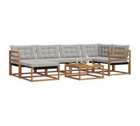 vidaXL Set di divani da esterno 7 pcs Grigio Naturale e Chiaro, Set di divani da giardino moderno, lounge resistente, seduta elegante, cuscini in schiuma impermeabili, struttura in acacia