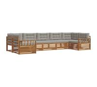 vidaXL Set di divani da esterno 7 pcs Grigio Naturale e Chiaro, Sofà moderni da giardino, mobili resistenti per esterni, comodi per il patio e funzionali per rilassarsi