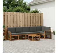 vidaXL Set di divani da esterno 7 pcs Naturale e Antracite Poliestere, Set da giardino, divano moderno all'aperto, sezionale resistente, mobili in legno di acacia, posti a bordo piscina