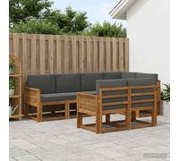 vidaXL Set di divani da esterno 7 pcs Naturale e Antracite Poliestere, Mobili da esterno, set salotto moderno, divano sezionale resistente al tempo, posti per il tuo patio