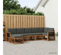 vidaXL Set di divani da esterno 7 pcs Naturale e Antracite Poliestere, Set Divano Modulare da Giardino, Salotto Esterno Moderno, Mobili Patio in Legno Acacia, Resistente agli Agenti Atmosferici