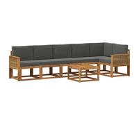 vidaXL Set di divani da esterno 7 pcs Naturale e Antracite Poliestere, Set Divano Outdoor Moderno, Arredo Giardino Resistente, Sezione Patio, Legno di Acacia, Comfort in Cortile