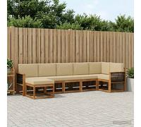 vidaXL Set di divani da esterno 7 pcs Naturale e Beige Poliestere, Set Divano Modulare da Giardino, Salotto Esterno Moderno, Mobili Patio in Legno Acacia, Resistente agli Agenti Atmosferici