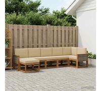 vidaXL Set di divani da esterno 7 pcs Naturale e Beige Poliestere, Set Divano Modulare da Giardino, Salotto Esterno Moderno, Mobili Patio in Legno Acacia, Resistente agli Agenti Atmosferici