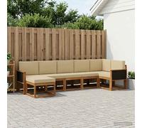 vidaXL Set di divani da esterno 7 pcs Naturale e Beige Poliestere, Set Divano Modulare da Giardino, Salotto Esterno Moderno, Mobili Patio in Legno Acacia, Resistente agli Agenti Atmosferici