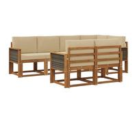 vidaXL Set di divani da esterno 7 pcs Naturale e Beige Poliestere, Mobili da esterno, set salotto moderno, divano sezionale resistente al tempo, posti per il tuo patio