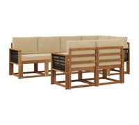 vidaXL Set di divani da esterno 7 pcs Naturale e Beige Poliestere, Mobili da esterno, set salotto moderno, divano sezionale resistente al tempo, posti per il tuo patio