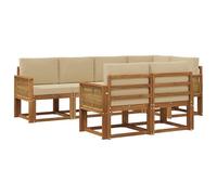 vidaXL Set di divani da esterno 7 pcs Naturale e Beige Poliestere, Mobili da esterno, set salotto moderno, divano sezionale resistente al tempo, posti per il tuo patio