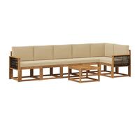 vidaXL Set di divani da esterno 7 pcs Naturale e Beige Poliestere, Set da giardino, divano moderno all'aperto, sezionale resistente, mobili in legno di acacia, posti a bordo piscina