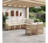 vidaXL Set di divani da esterno 7 pcs Naturale e Bianco Crema, Set divano da esterno, resistente agli agenti atmosferici, lounge modulare, configurazione flessibile per il giardino