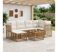 vidaXL Set di divani da esterno 7 pcs Naturale e Bianco Crema, Divano Modulare da Esterno, Design Moderno, Resistente agli Intemperie, Piedini Regolabili, Set da Giardino