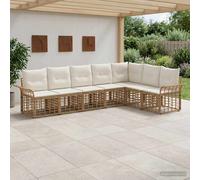 vidaXL Set di divani da esterno 7 pcs Naturale e Bianco Crema, Divano da Giardino e Terrazza, Set Sezionale Modulare, Mobili Resistenti e Comfort per Esterni