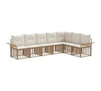 vidaXL Set di divani da esterno 7 pcs Naturale e Bianco Crema, Divano da Giardino e Terrazza, Set Sezionale Modulare, Mobili Resistenti e Comfort per Esterni
